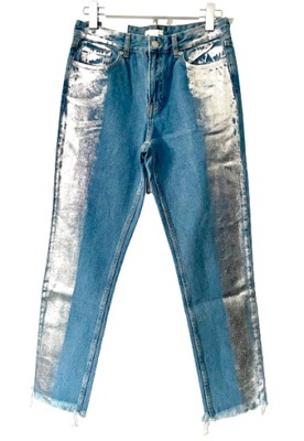 Awangardowe jeansy dżinsy ze srebrnym nadrukiem limitowane! - 38 M - H&M