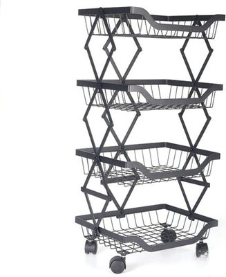 METALOWY REGAŁ 4-POZIOMOWY NA KÓŁKACH CZARNY