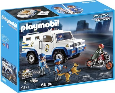 KLOCKI PLAYMOBIL 9371 TRANSPORTER PIENIĘDZY POLICJA RADIOWÓZ KONWÓJ ACTION