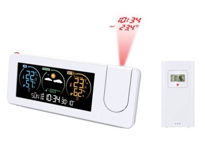 STACJA POGODY Z PROJEKTOREM JVD RB3538.2 2 ALARMY SONDA BAROMETR KOMFORT