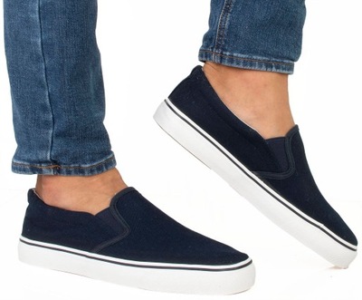 TRAMPKI GRANATOWE TENISÓWKI MĘSKIE SLIP ON 45