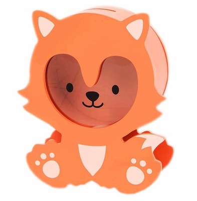 SKARBONKA DREWNIANA ZWIERZĄTKO NA PIENIĄDZE OSZCZĘDNOŚCI SZKŁO LIS LISEK