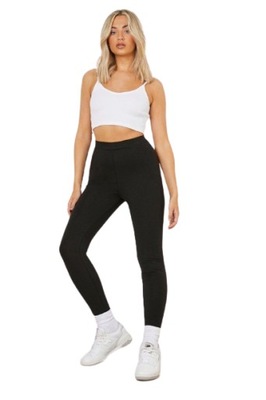 Boohoo czarne legginsy z wysokim stanem 42