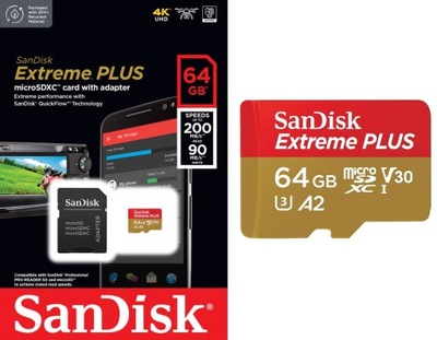 Karta pamięci Micro SD SANDISK EXTREME PLUS 64GB 200MB/s