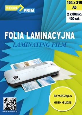 FOLIA LAMINACYJNA DO LAMINOWANIA A5 154 X 216 80 mic. 100 szt