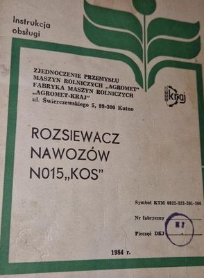 ROZSIEWACZ NAWOZOW N015 KOS MANUAL MANTENIMIENTO  