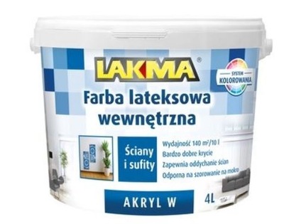 Farba Emulsja Lateksowa Biała AKRYL-W LAKMA op.4 L