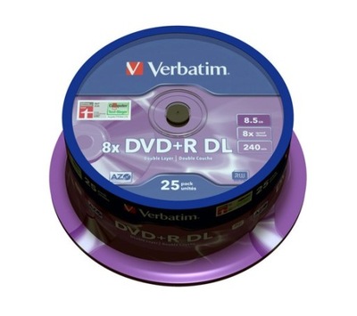 25 PŁYT VERBATIM DVD+R DL 8,5GB DOUBLE LAYER XBOX