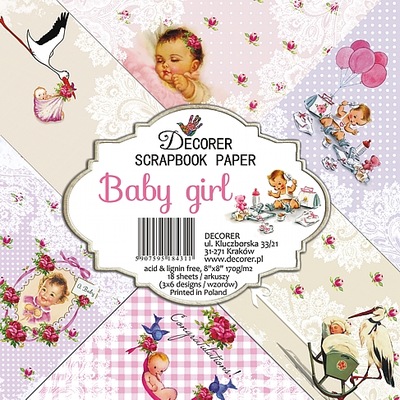 Zestaw papierów 20x20 Baby girl scrapbooking 18szt