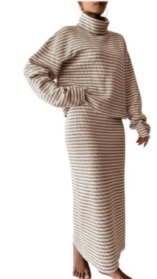 KOMPLET DAMSKI W PASKI BLUZKA I SPÓDNICA S ŁOK