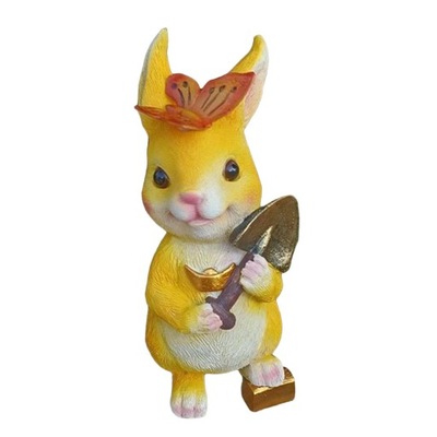 Posąg z żywicy królik i motyl, żółty, styl B