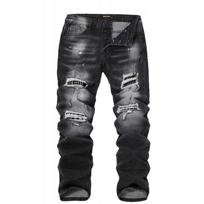 Czarne spodnie jeansowe męskie dziury ćwieki 33