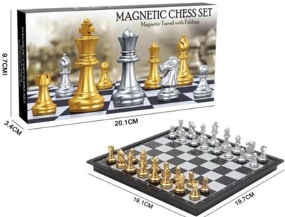 SZACHY MAGNETYCZNE MAGNETIC CHESS SZACHY TURNIEJOWE ZŁOTE SREBRNE FIGURY