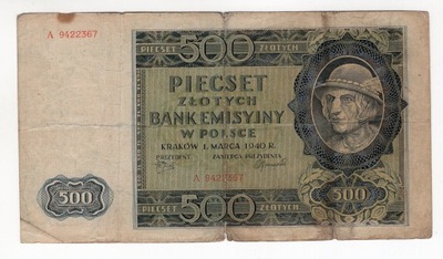 500 złotych 1940 A