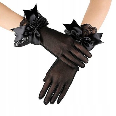koronkowe rękawiczki czarne kokarda sexy