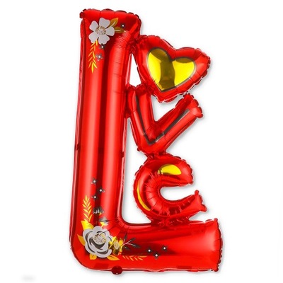 Balon foliowy napis LOVE ornament - czerwony DUŻY 110cm