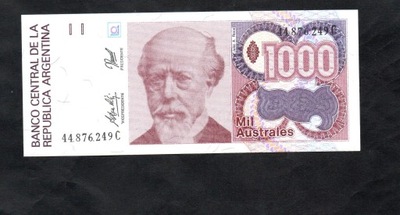 BANKNOT ARGENTYNA -- 1000 AUSTRALES -- 1990 rok, UNC