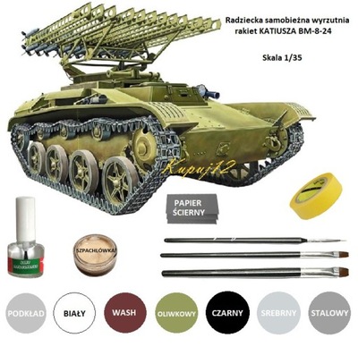 Model radzieckiego czołgu z wyrzutnią rakiet KATIUSZA BM-8-24 + farby...