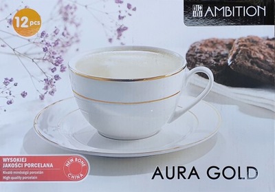 AMBITION AURA GOLD KOMPLET SERWIS KAWOWY PORCELANA