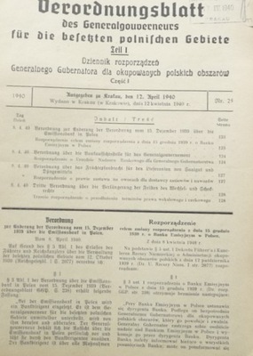 Zmiana rozporządzenia O Banku Emisyjnym w Polsce 1940 VB 25