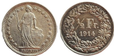 1/2 franka ( 1914 ) Szwajcaria AG 0,835