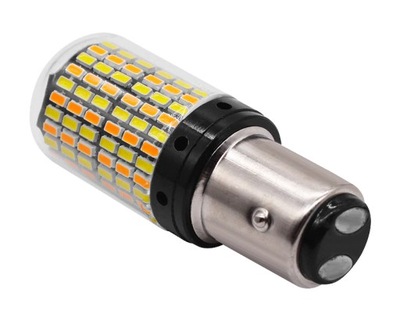 LED P21/5W BAY15D DUAL BALTAS ORANŽINIS CANBUS 