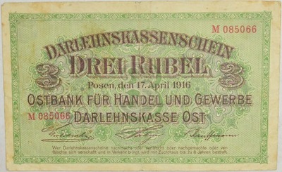 21.db.Niem.Okup.Ter.Wsch., 3 Ruble 1916, St.3+