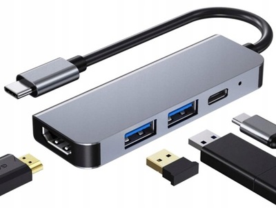 Adapter USB-C Tradebit 6316 na 4 wejścia szary