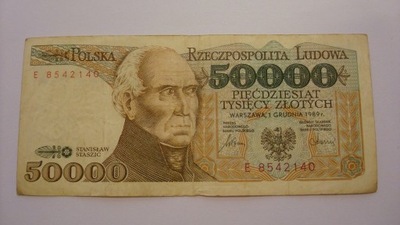 Banknot 50000 złotych 1989 seria E stan 3