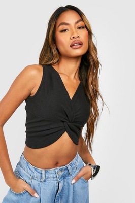 BOOHOO CZARNY CROP TOP PRĄŻKI SPLOT EV5 NG2__XS