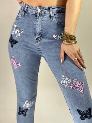Spodnie jeans damskie w motyle rozmiar 27