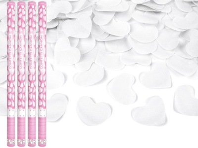 TUBY STRZELAJĄCE KONFETTI WYSTRZAŁOWE BIAŁE SERDUSZKA ARMATKA SERCA 80cm