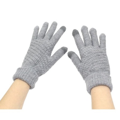 Rękawiczki PLUSZOWE zimowe DOTYKOWE do ekranów szare CIEPŁE