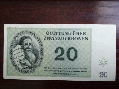 Banknot 20 koron getto Terezin