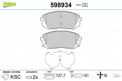 VALEO 598934 КОМПЛЕКТ КОЛОДОК ШАЛЬМІВНИХ, ГАЛЬМА T