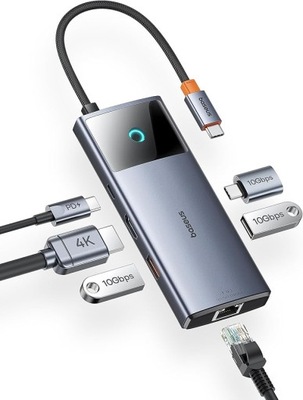 Baseus HUB USB-C 6w1 Szary Adapter 6 Portów HDMI USB-A SD TF PD