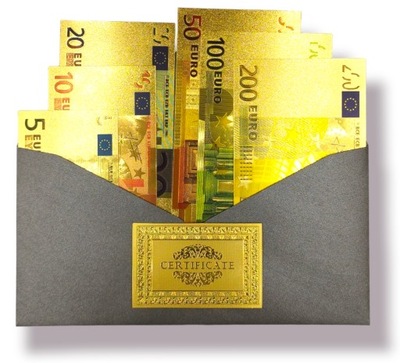 EURO Zestaw Banknotów Pozłacany z CERTYFIKATEM Rarytas Dla Kolekcjonera