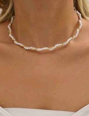 Naszyjnik choker sztywny przeplatany z perłami