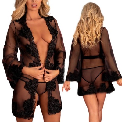 LivCo Corsetti Szlafrok prześwitujący z figami Herina LC XG056 CZARNY S/L