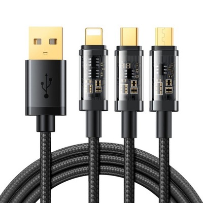 3w1 kabel USB - USB-C / Lightning / micro USB 3.5 A 1.2m czarny