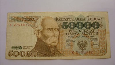 Banknot 50000 złotych 1989 seria K stan 3