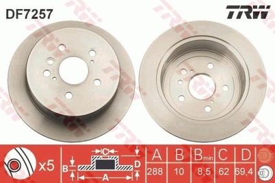 2 PIEZAS DISCO DE FRENADO LEXUS PARTE TRASERA RX 03-08 DF7257  