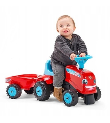 Jeździk Traktorek traktor z przyczepką pchacz od 1 roku Falk czerwony
