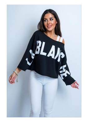 La Blanche oversaizowa bluza damska nietoperz luźny styl czarna logowana