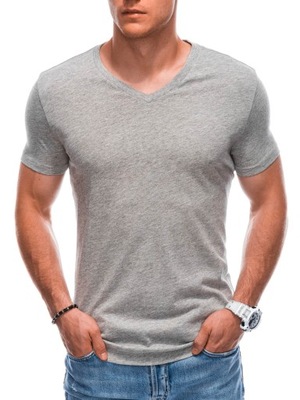 T-shirt męski basic V-neck EM-TSBS-0101 szary melanż V4 M