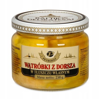 Wątróbki z dorsza w tłuszczu własnym 250g.PETROPAT