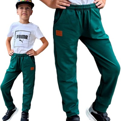Chłopięce spodnie dresowe zielone naszywka Maja 176