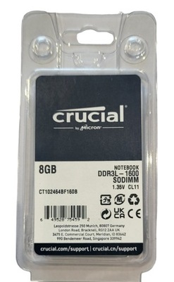 NOWA PAMIĘĆ RAM CRUCIAL 8GB DDR3L/PC3L 1600MHZ SODIMM