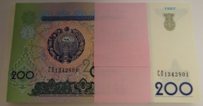 Uzbekistan 200 sum 1997 r. paczka 100 sztuk UNC