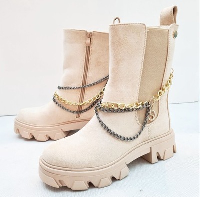 SEASTAR BEŻOWE BOTKI BUTY SZTYBLETY TRAPERY 39